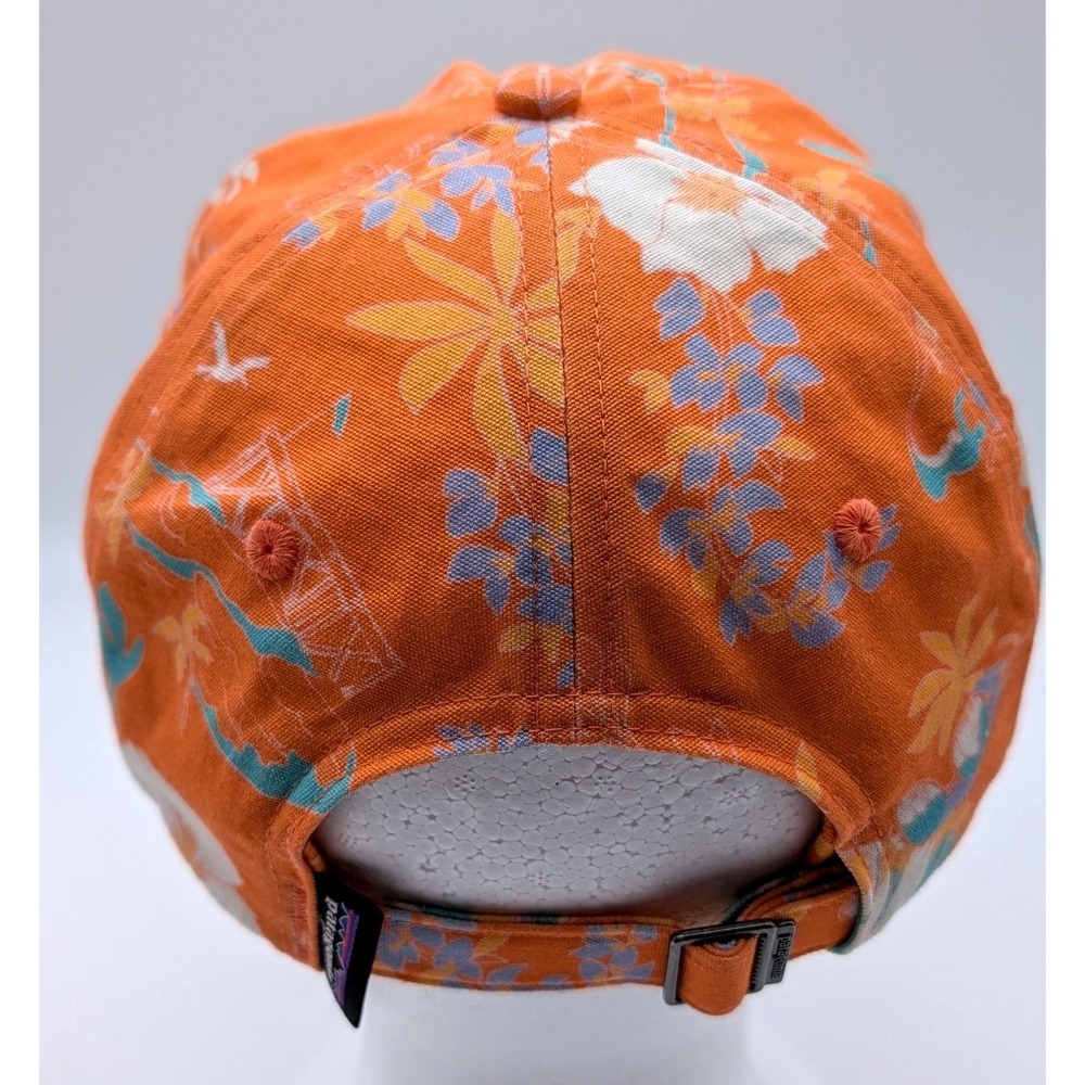 Patagonia Orange Floral Tropical P-6 Label Trad Cap Adjustable Baseball Hat - Picture 3 of 6